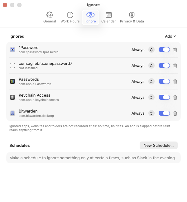 Ignore settings listing 1Password, Passwords, Keychain Access and Bitwarden.